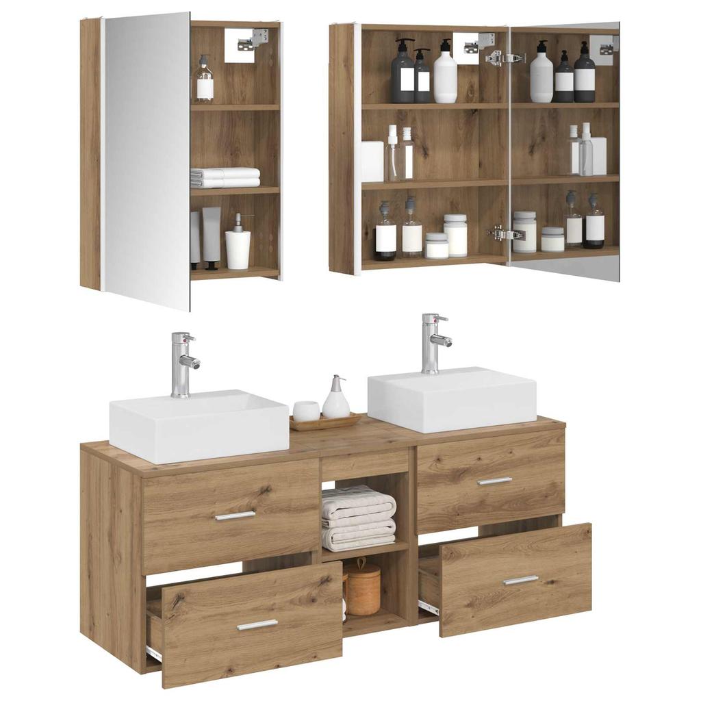 Bathroom Furniture Set 5 Pcs Artisan Oak Engineered Wood and Glass