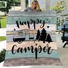 Cozy Soft Warm Flannel Throw Blanket Happy Camper Design Quilted Machine Washable All Seasons Sofa Bed Travel Camping Blanket