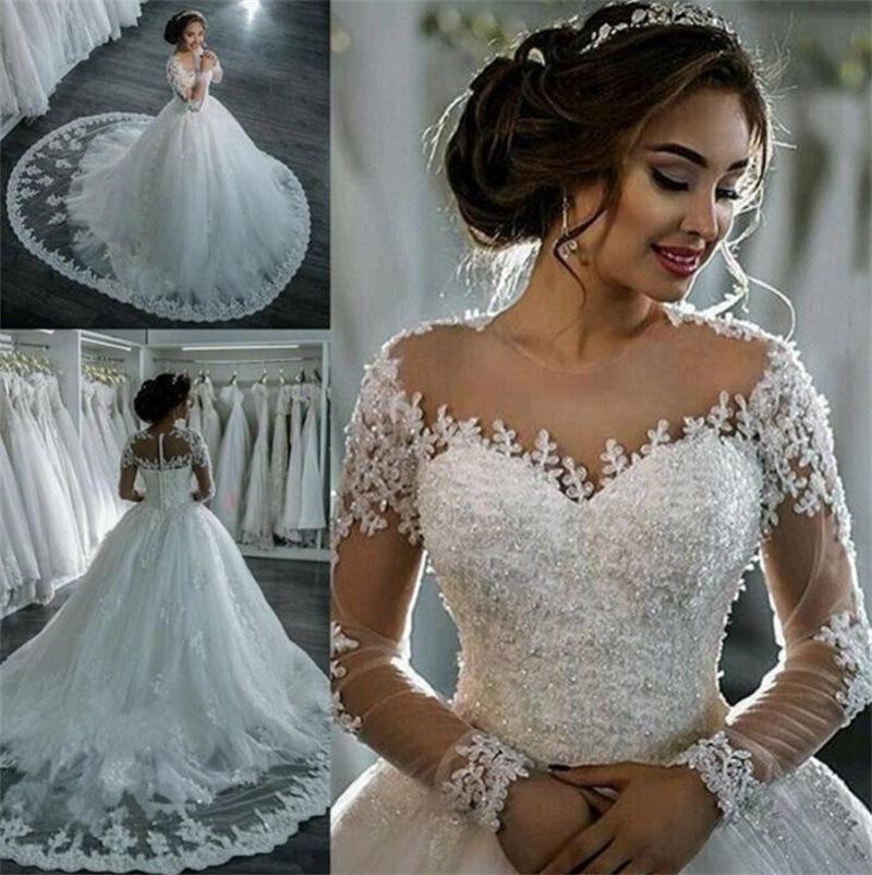 Vestido de novia primavera nuevo un hombro al descubierto encaje cintura media largo cuello alto blanco adulto boda encaje camisa en stock