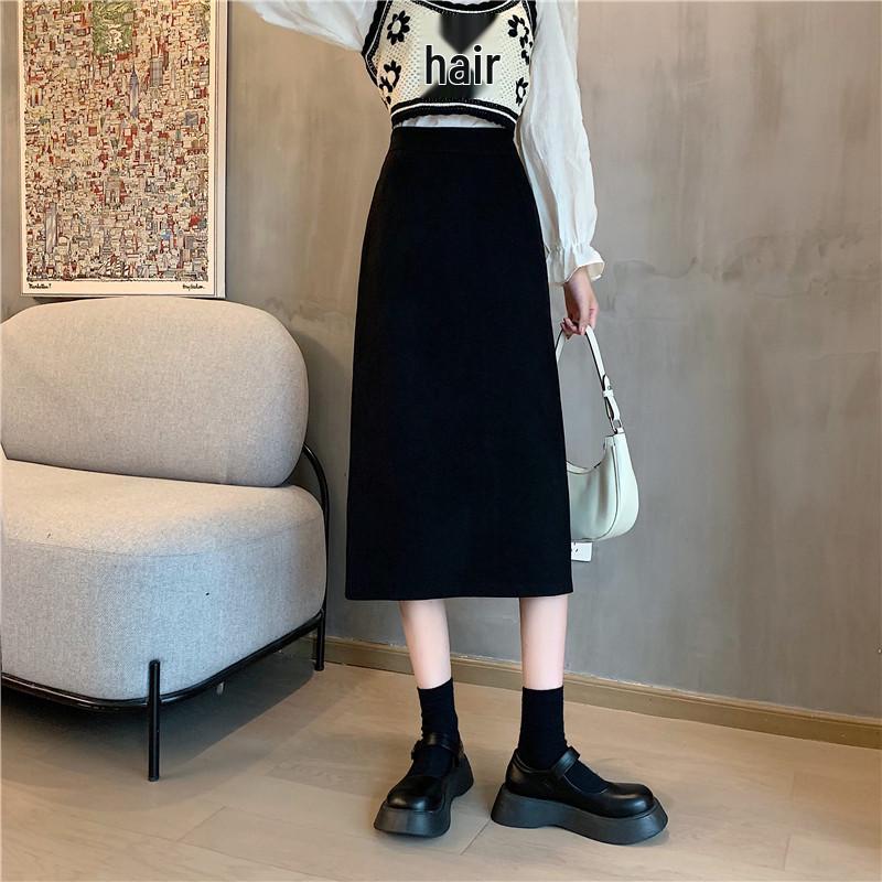 Women's Black High-Waisted Midi Skirt - 2024 Summer French A-Line Slimming Style