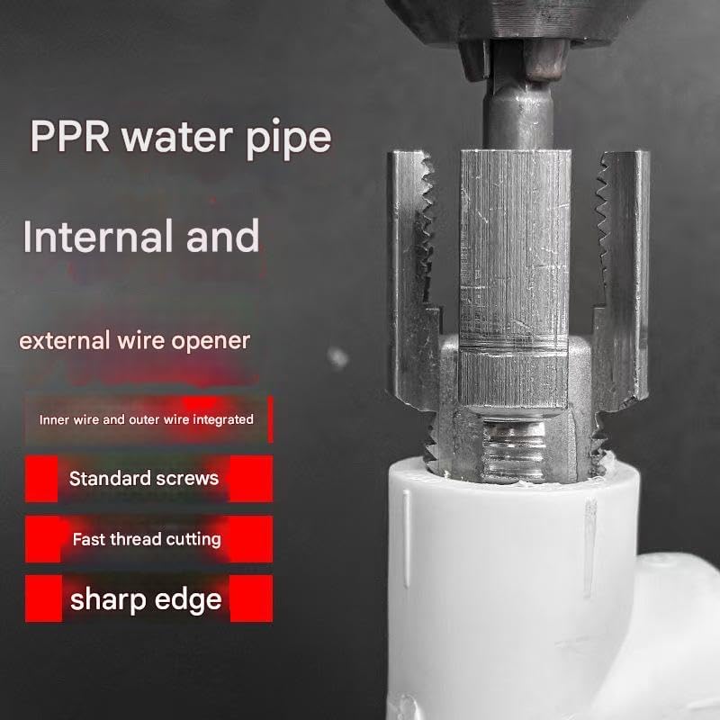 Integrated Internal & External Pipe Threading Tool, 1/2" 3/4" Dual-Purpose Pipe Threader, Electric Drill Compatible Pvc Pipe Threader Kit, Universal