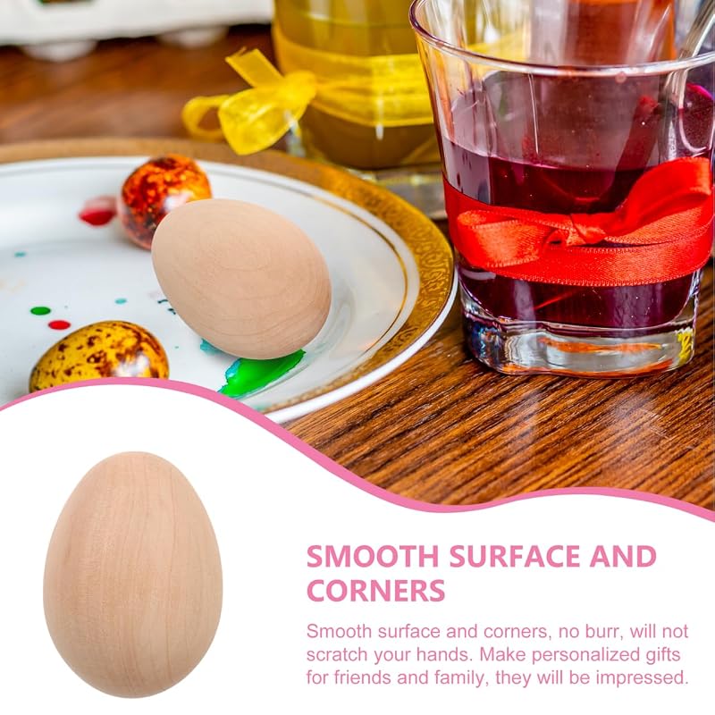 Healifty Wooden Easter Eggs, Set of 6, Unpainted Dummy Eggs, for Tole Painting, DIY Crafts, Handmade, Egg-Shaped Toys, Pretend Play, Food Samples,