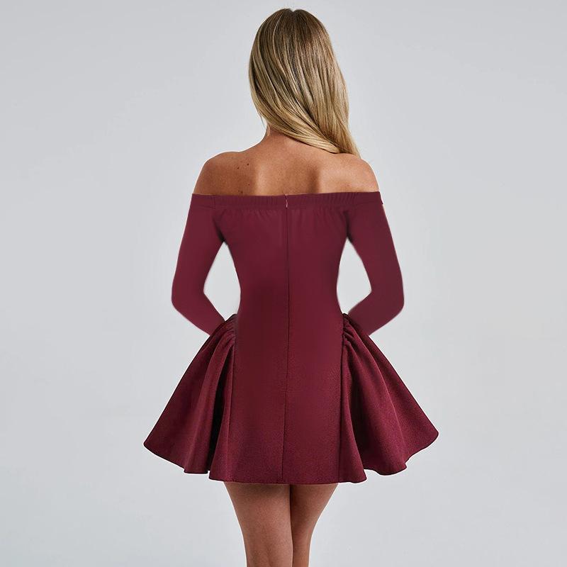 European and American Autumn and Winter Small Fragrance Style Elegant Slim Fit Waist Cinched A-line Long Sleeved Dress