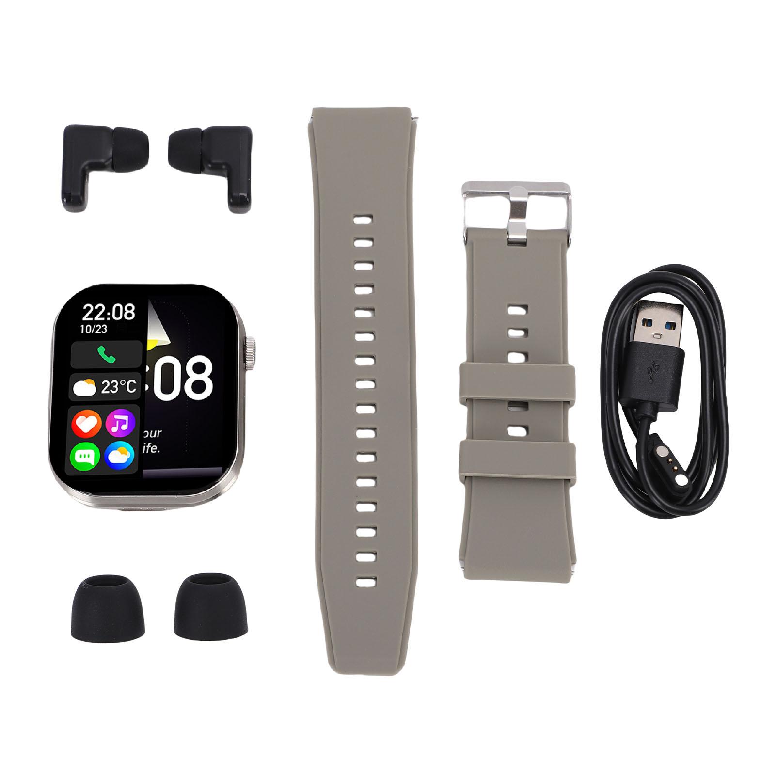 

2 in 1 Smartwatch IP67 Water Proof 2.02inch HD Touch Screen Sports Watch with Bluetooth Earbuds Support Call Weather Steel Color