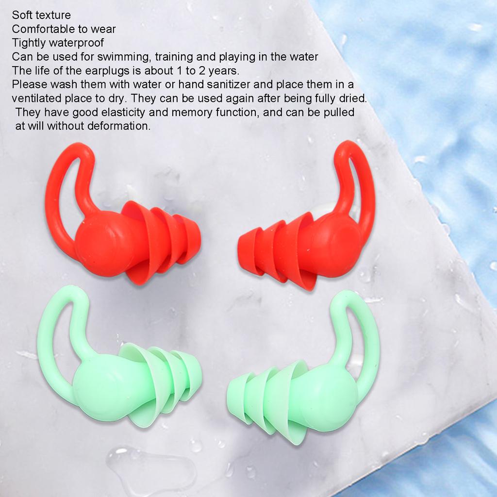 2 Pair Ear Plugs Waterproof Noise Reduction Shark Fin Edges Silicone Reusable Washable for Sleep Swimming Study