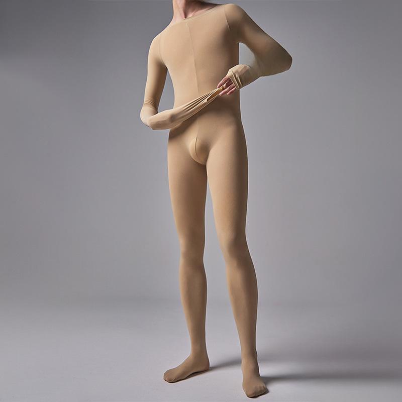 Pánské plus size sametové body s pětiprstými rukavicemi a kalhotami bez zad - Sexy černé punčochy