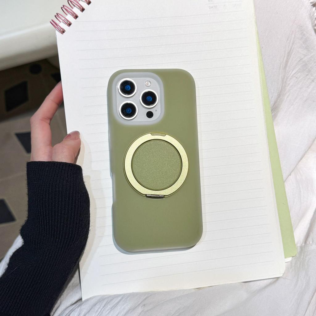 Liquid Jelly Rotating Large Bracket Magnetic Mobile Phone Case Suitable for iPhone16promax Skin Feeling Solid Color Protective Case