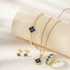 Elegant Four-Leaf Clover Floral Rhinestone Jewelry Set Women Earrings Necklace Bracelet Ring Chic Fashion Accessory