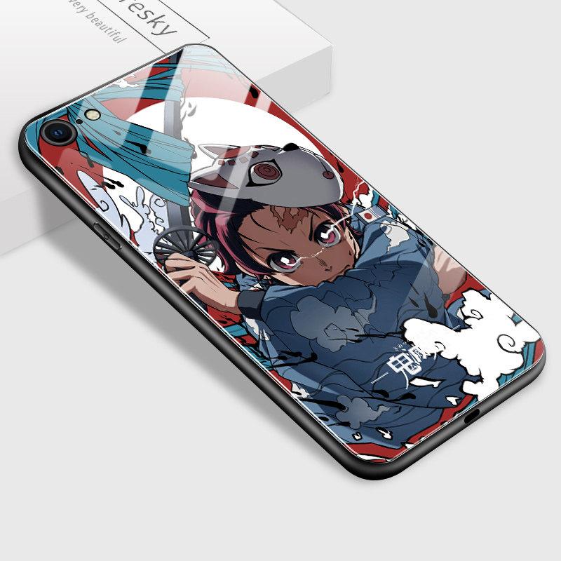 Tempered Glass Phone Case for iPhone Samsung Galaxy Infinix TPU Soft Edge Fashion Japanese Anime Patterns Shockproof Cover Cases