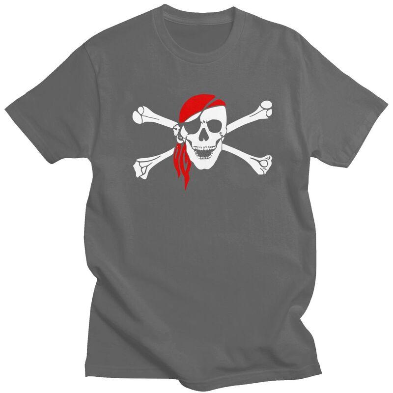 Custom Jolly Roger Skull Cross Bones Pirate Flag T Shirt Men Short Sleeves Pure Cotton Tshirt Tees Fashion Tshirts