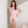 Summer Nightgown Thin Short-sleeved V-neck Artificial Silk Pajamas Set Korean Sweet Two-piece Suit Loungewear Sleepwear