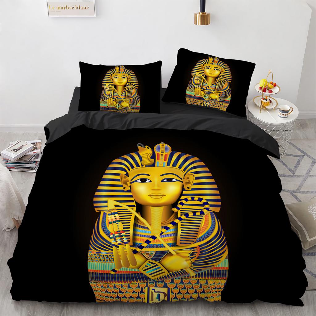 Ägyptischer Pharao Bettwäsche Set Königin des alten Ägypten Bettbezug King Afrikanischer Stamm Exotische Zivilisation Polyester Bettdeckenbezug