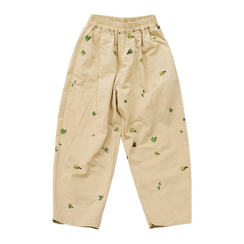 Toothpick Pills and Friends [Romantic for Life] Machine Embroidery Cropped Casual Pants Milk Tea Beige 130