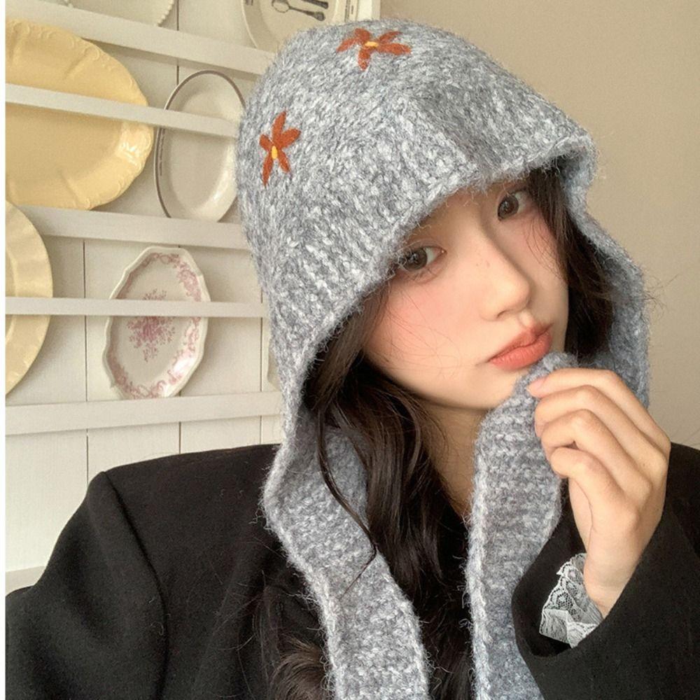 Pullover Hat Ear Protection Hat Beanie Knitted Hat Fashion Flower Balaclava Hat Winter/Autumn