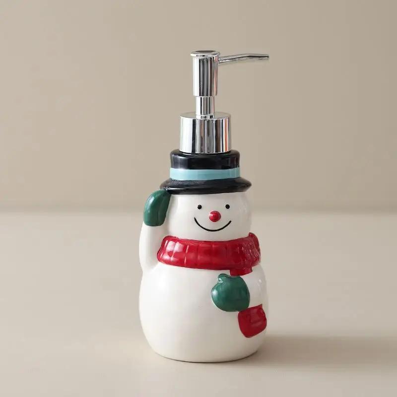Bouteille en Céramique Peinte pour Noël Distributeur de Savon Liquide Désinfectant pour les Mains Shampoing Hydratant Distributeur à Pompe pour Hôtel Accessoires de Salle de Bain