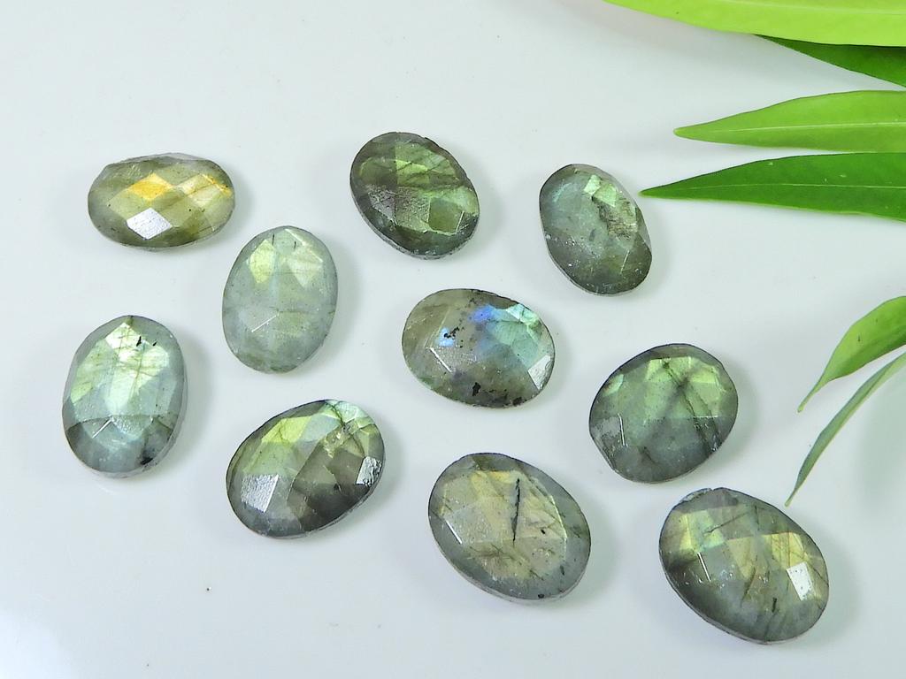10Pcs 12X17MM Natural Labradorite Both Side Checker Cut Oval Loose Gemstone LM-1243