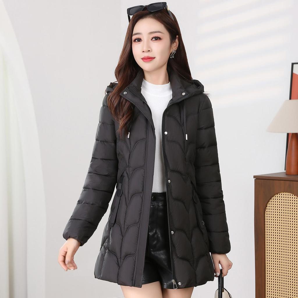 Women's Slimming Mid-Length Hooded Winter Cotton Jacket, 2025 Korean Style, Versatile, Thick, Warm, and Flattering.
