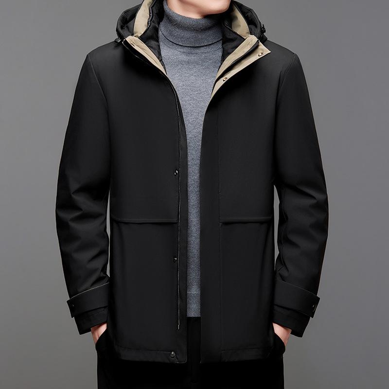 

2025 Теплая пуховая куртка средней длины для мужчин среднего и пожилого возраста 4XL чёрный