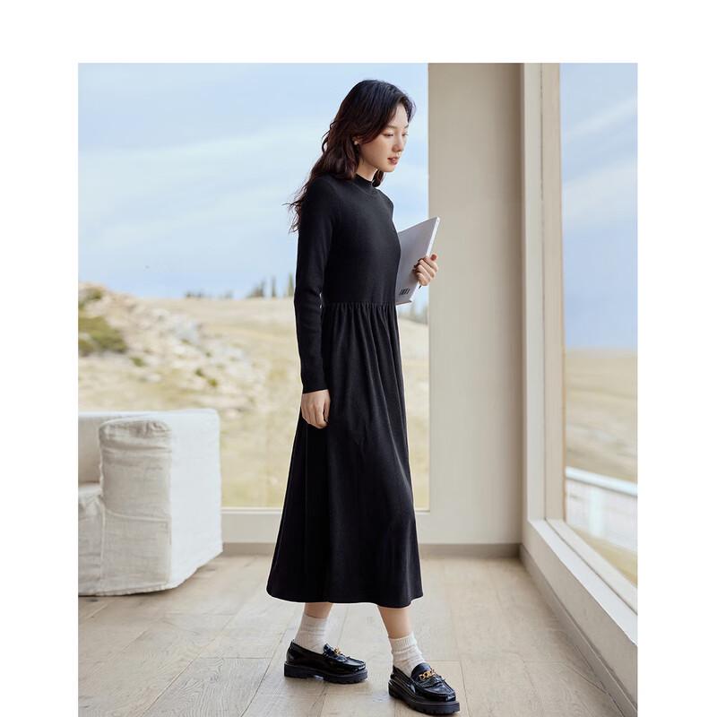 Inman French Style Autumn/Winter Corduroy Knit High-Neck A-Line Midi Dress