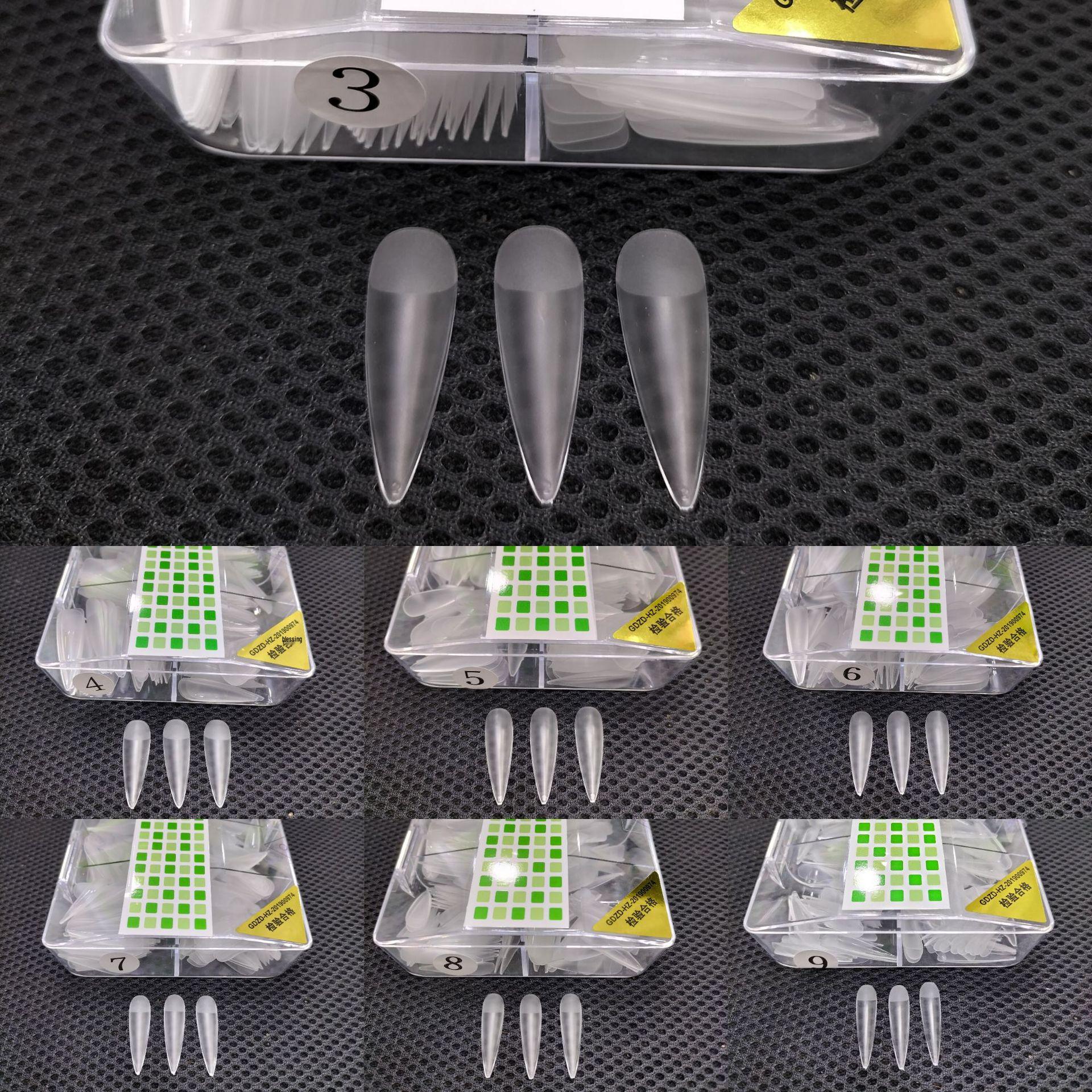 Ultra-Thin Frosted Trapezoid Nail Tips, 408-Piece Box - Seamless, Pointed, Transparent False Nails