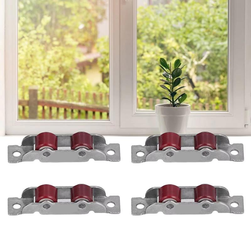 Silent Sliding Window Pulley 4 Pcs Nylon Steel Slot Wheel Heavy Duty Universal Door Window Sliding Replacement Fittings for Home