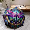 1pc Automatic Open/Close Umbrella with Stained Glass Dragonfly Design - Purple, Blue, Golden, Black, Teal, - Compact Folding U