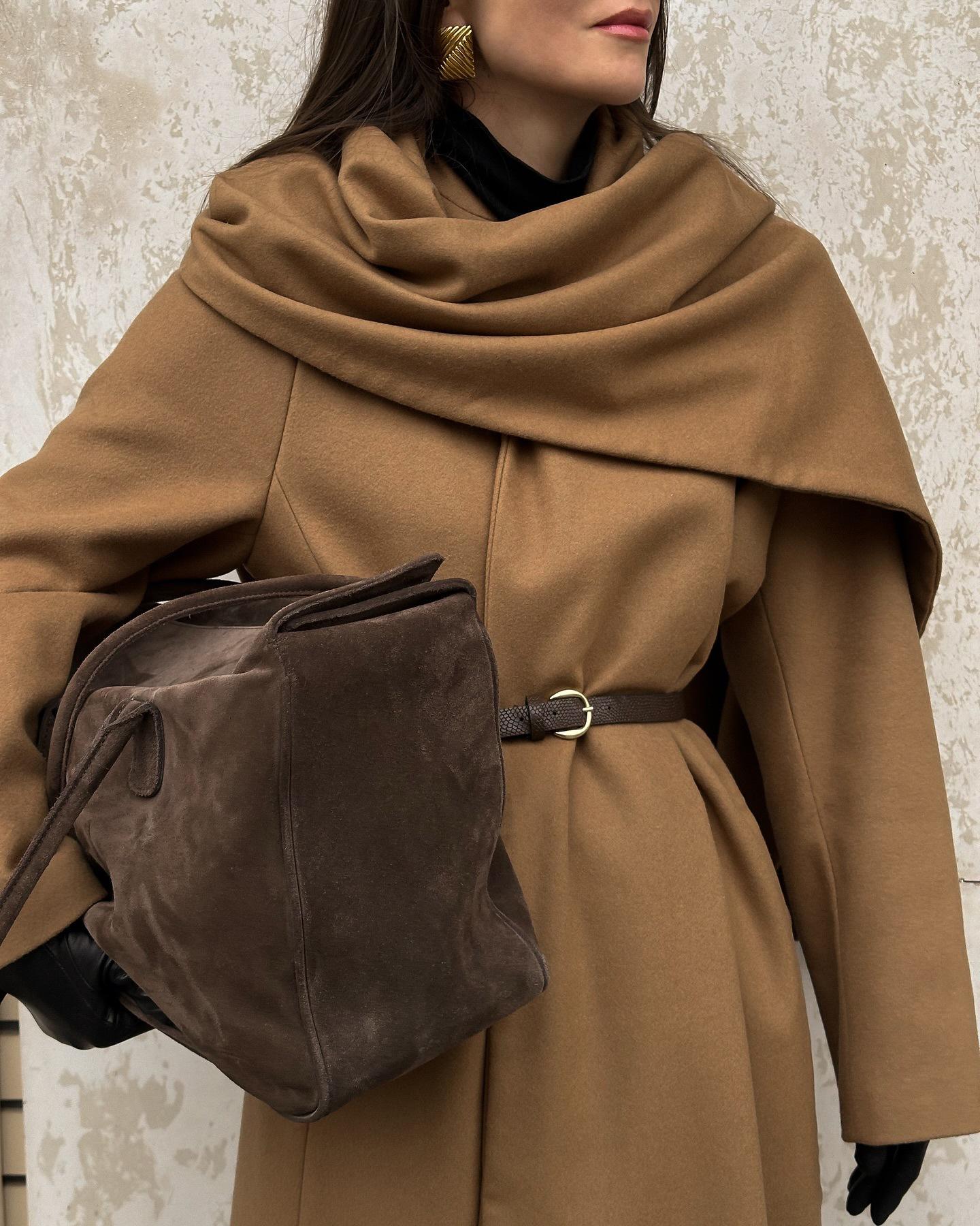 

European & American Trendy Woolen Coat with Scarf - Elegant Women s Fashion M верблюд