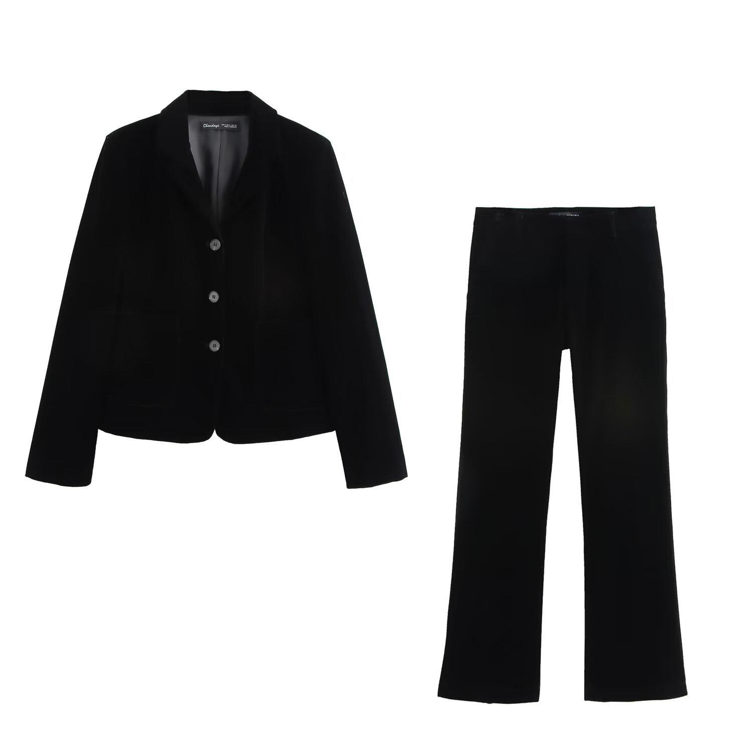 

Spring 2025 Women s Velvet Texture Suit Set: Jacket + Pants Extra Small