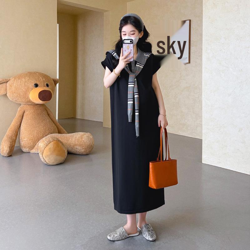 2026 Spring/Summer Knit Plus Size Maternity Dress & Shawl - Loose Casual Fit M