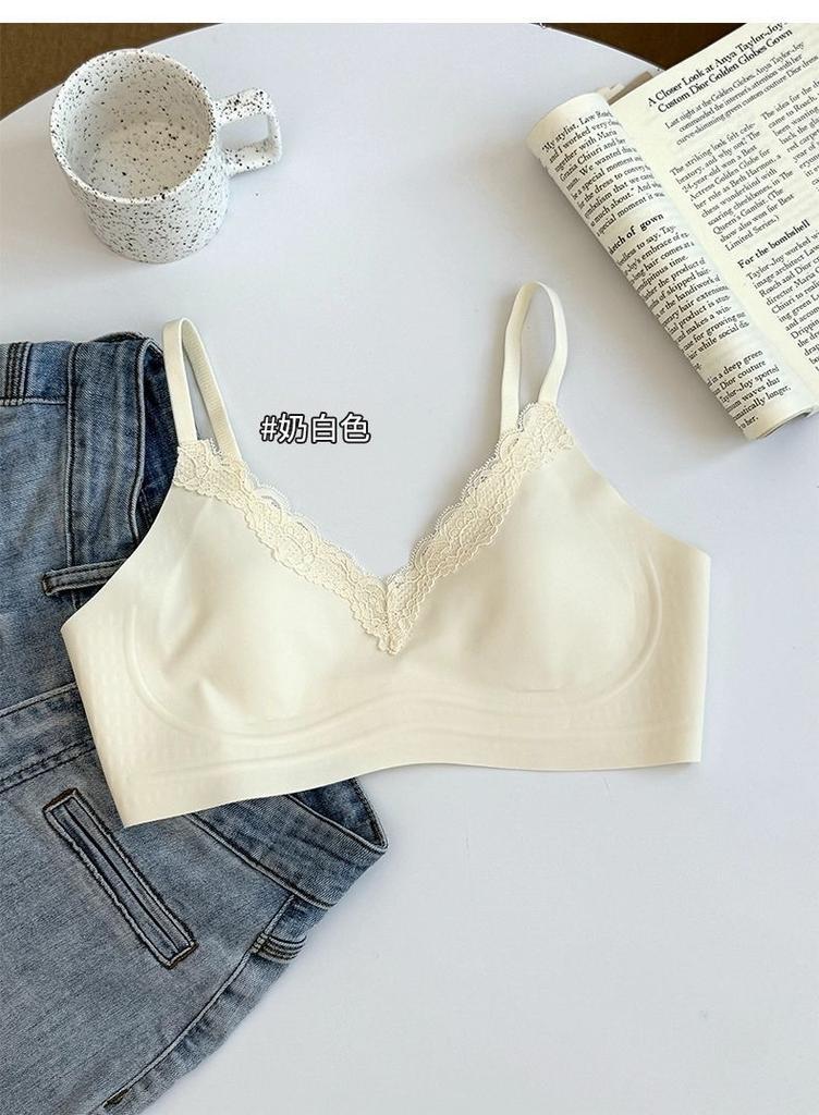 Big breasts show small underwear, summer women's thin upper support, secondary breasts, jelly soft rabbit ear cup, lace seamless bra cover