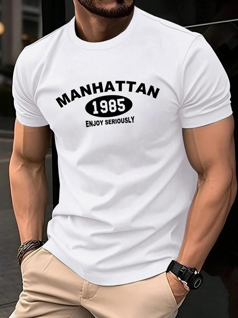 Manhattan 1985 Enjoy Seriously Mens T Shirts Hip Hop AllMatch TShirt Fashion Cotton Summer Clothes Unisex Casual Loose Top