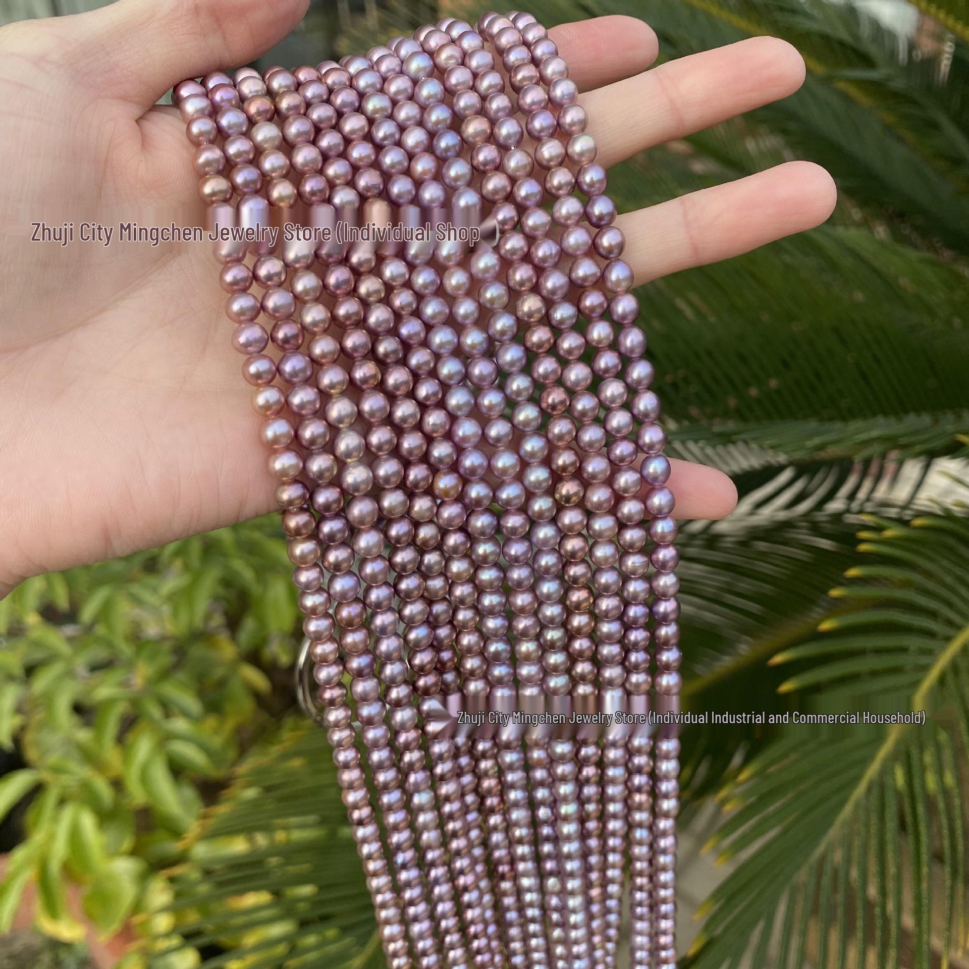 Zhuji Freshwater Baby Pearl Necklace, Nine Purple Li Fire, 5-6mm Near-Round, Fine Flaws, Semi-Finished. 5-6mm Semi-finished