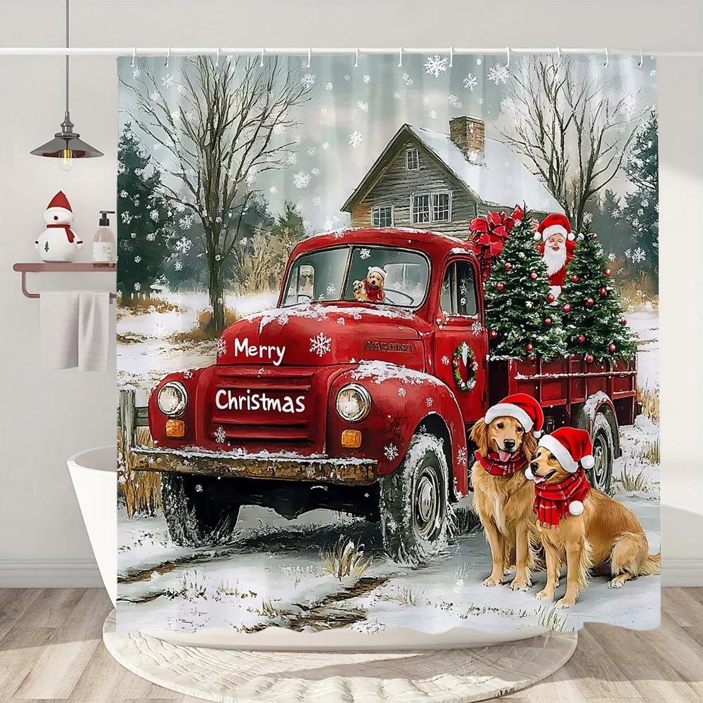 Funny Christmas Shower Curtain Santa Claus Snowman Deer Snow Scene Christmas Gifts Shower Curtain Bathroom Decoration With Hooks