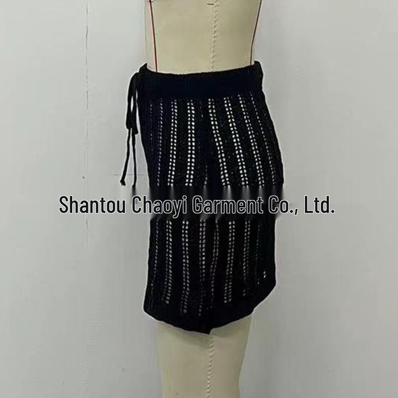 Sexy Sheer Knit Beach Cover-Up Dress with Waist Tie