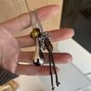 Grape Cluster Tassel Pendant Necklace for Women Leather Cord Fish Water Drop Long Sweater Necklace Retro Cold Wind Daily Jewelry