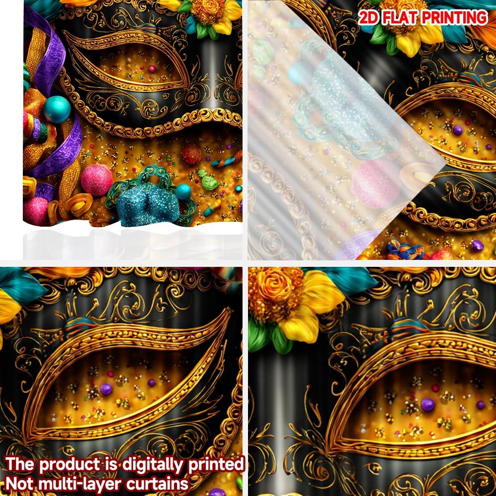 2D flat printing 2pcs Curtain Drapes Carnival Mask with Flowers Digital Printed Polyester Drapes Festive Curtains for New Year