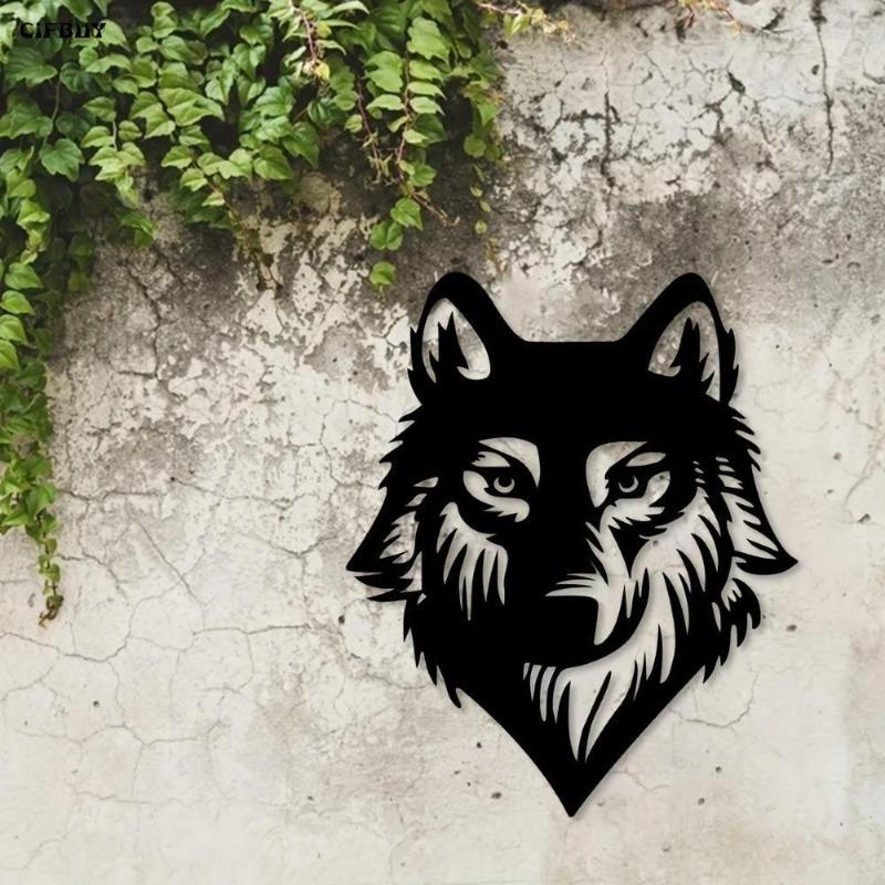 Wolf Head Wrought Iron Art Home and Outdoor Decor Wall Sculpture Living Room Bedroom