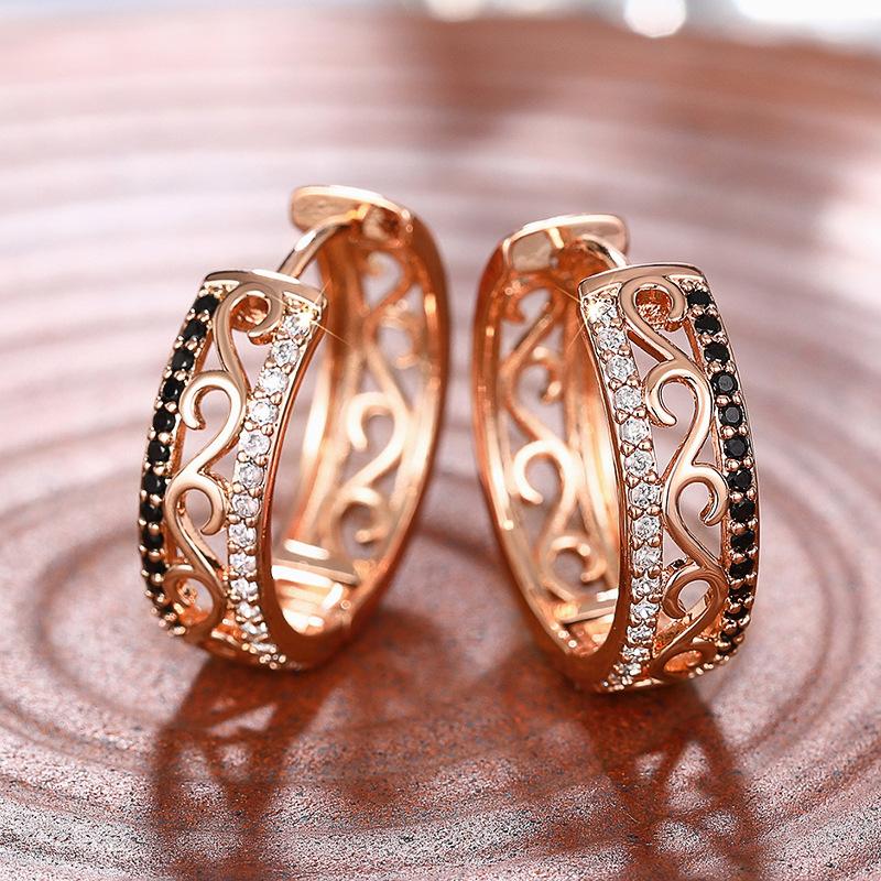 Hollow Design Earrings, Rose Gold Retro Jewelry, French Elegant Light Luxury Jewelry