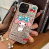 Case for iphone 14 Air 15 17 Pro 12 18 Pro Max XR 16 Plus 13 11 XS Max Silver Glitter Crackle Background Cinnamoroll with Cherry
