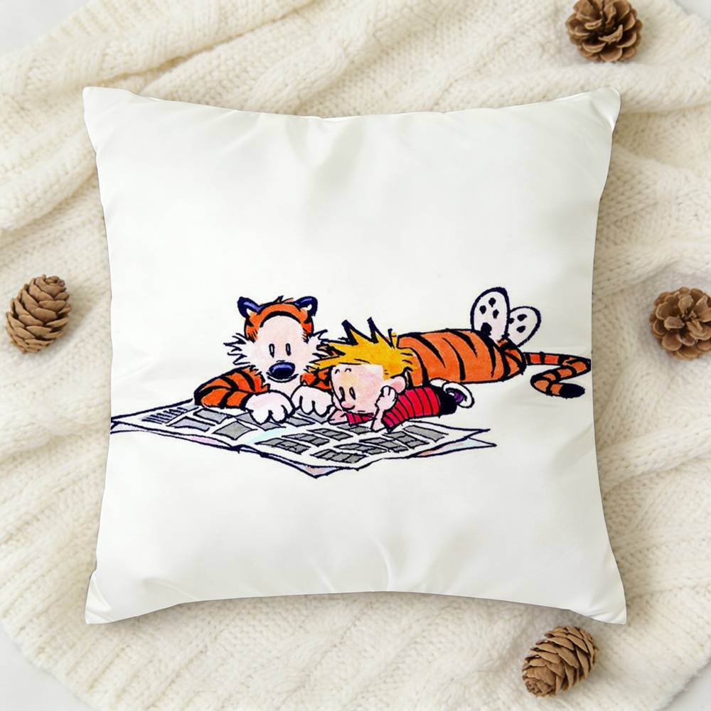 CCalvin and Hobbes Doublesided Printed Square Decorative Cushion Cover for Sofa Living Room Home Decor