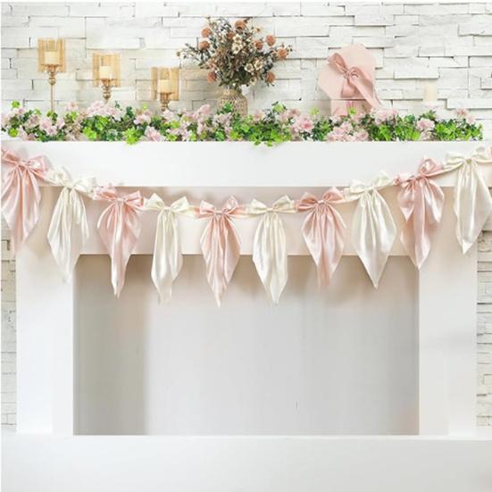 1 Set Garland Banner Bowknot Design Decorative Garland Banner Indoor Outdoor Party Home Holiday Festival Decoration