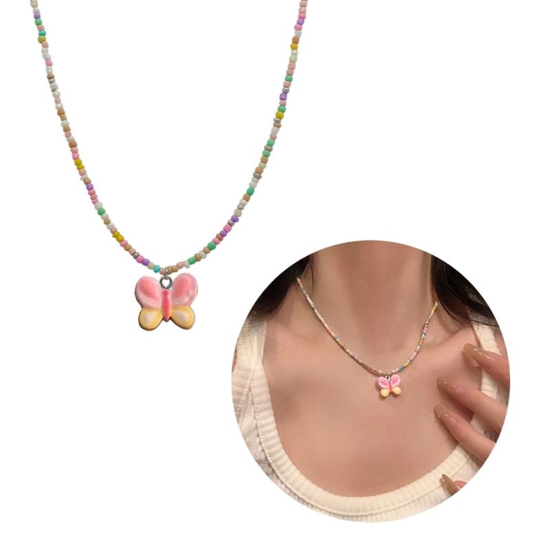 Butterfly Beaded Necklaces Butterfly Choker Pendant Necklace Beaded Choker Resin Material Perfect Gift for Girl Children