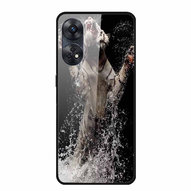 For Oppo Reno8 T 4G Case Luxury Tempered Glass Back Cover Hard Case For Reno8 T 4G 6.43" Capa Funda Animal Vividly Coque Wolf