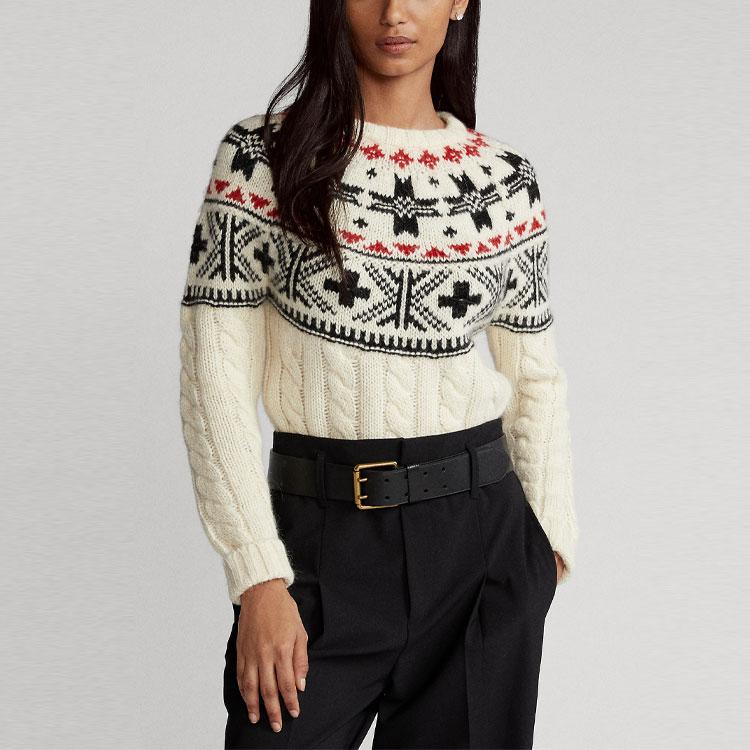 Polo Ralph Lauren SS23 Geometric Pattern Long Sleeve Pullover Sweater Women Sweater White 211860633-001