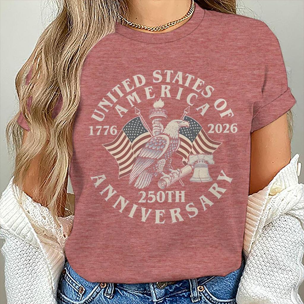 Vintage Usa 250th Anniversary 17762026 Tshirt Unisexs Retro Eagle Flag Print Casual Patriotic 4th Of July Tee Gift