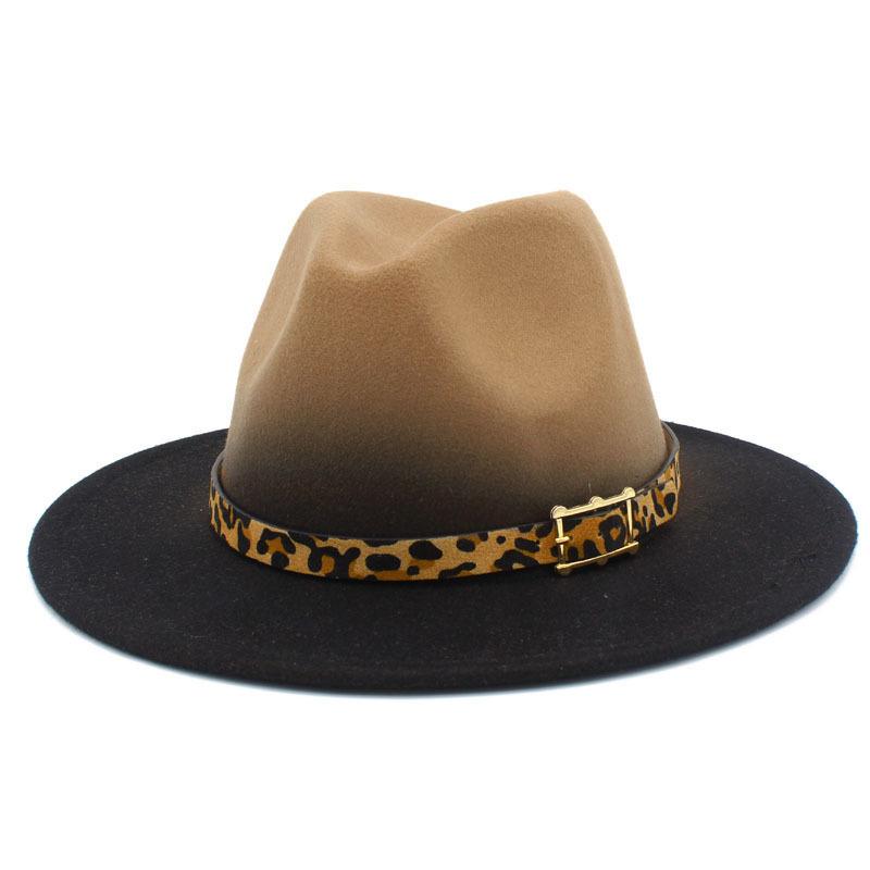 Gradually Change Color British Style Top Hat Men and Women Imitation Wool Outdoor Warm Hat Leopard Print Belt Color Matching Performance Hat Wish