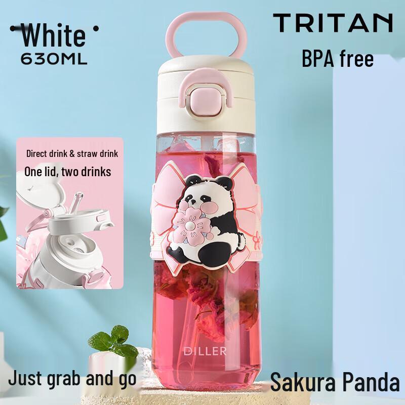 Diller Cherry Blossom Panda 630ml Dual-Drink Straw Cup