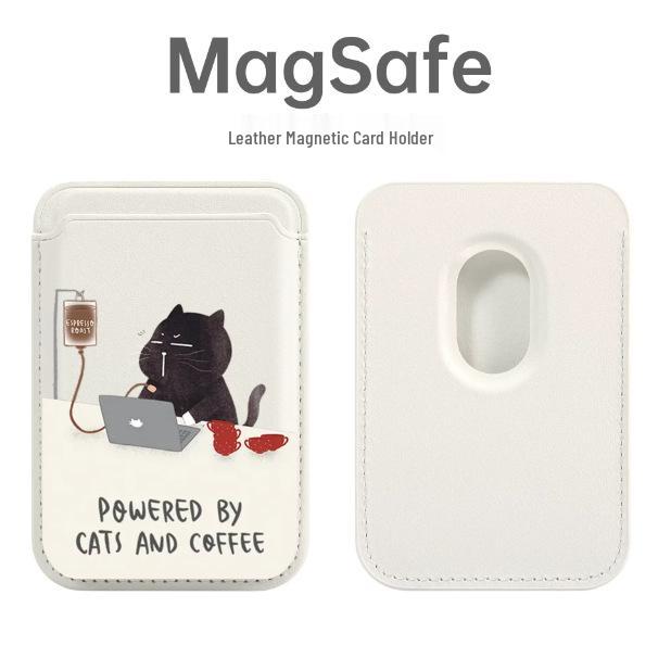 Cat Cafe MAGsafe Leather Card Holder for Apple Phone – Magnetic, Convenient Access Case