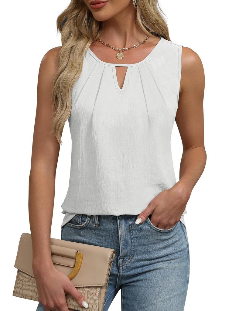 Summer Pleated T-shirt Chiffon Hollow Sleeveless Top