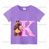 Mashas and The Bear Summer T-shirt Girl Children Tops Cute Cartoon Letters A-Z Print Clothing Short Sleeve Kids Casual Clothes